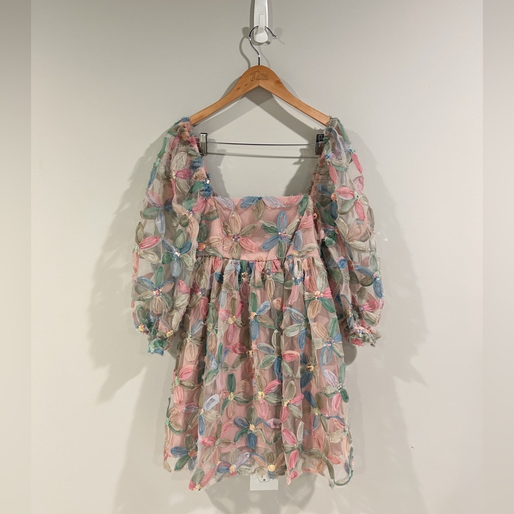 Altar'd State Pink Floral Embroidered Mini Dress